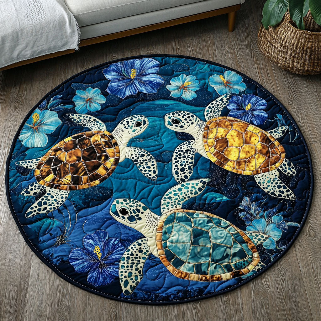 Golden Shell Quilted Round Mat Home Front Door Design Sea Turtle Gift Ideas