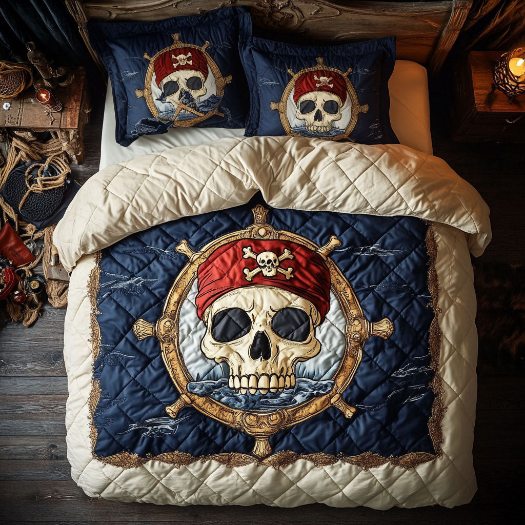 Golden Skull Nautical Bedding Set Best Decoration Gift For Friends and Family on Halloween Day