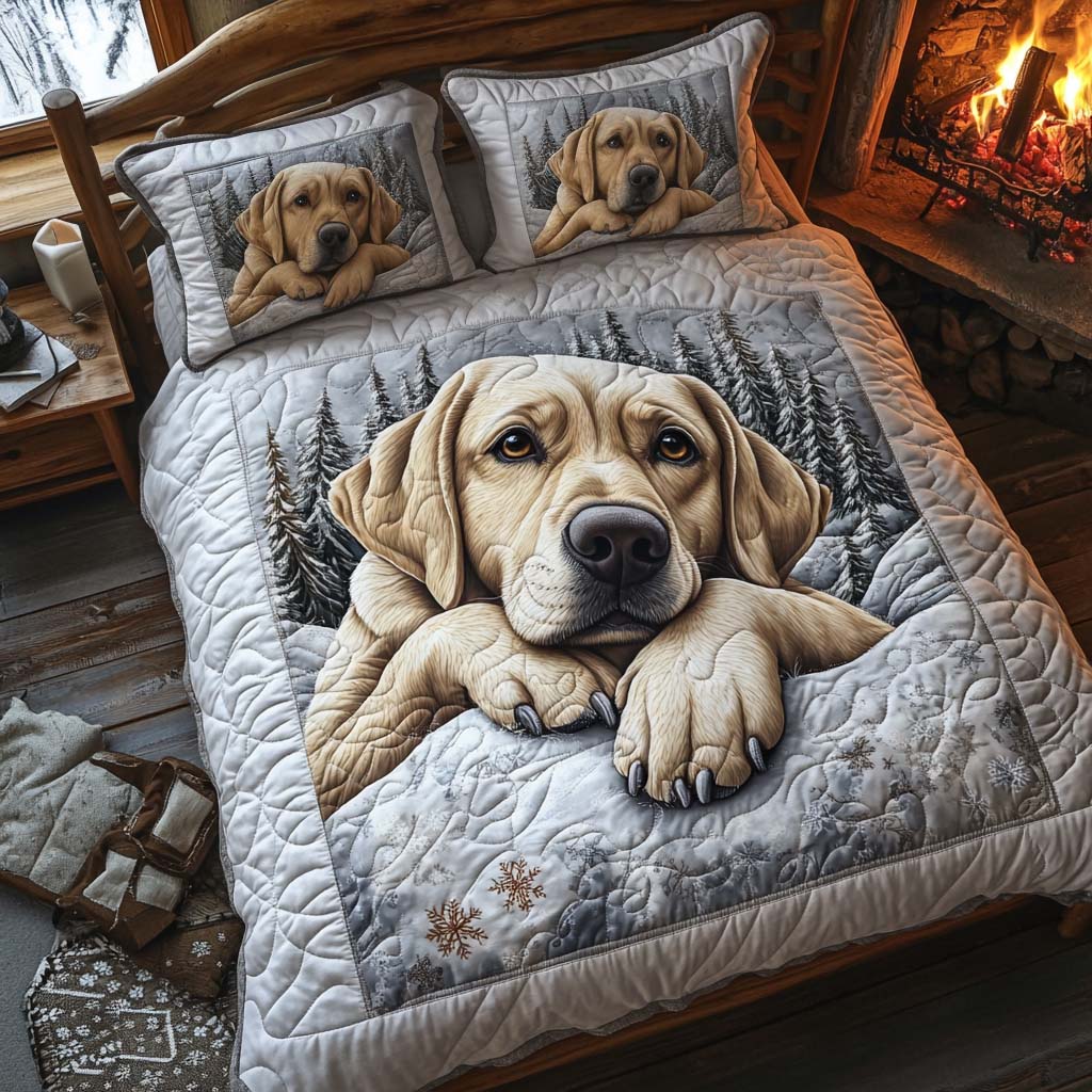 Golden Slumber Quilted Bedding Set Christmas Duvet Cover Labrador Retriever Gifts