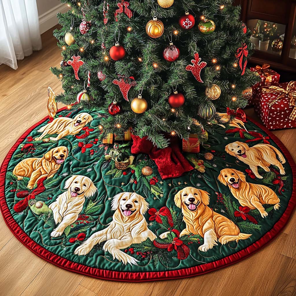 Golden Smile Christmas Quilted Tree Skirt Christmas Holiday Decor Home
