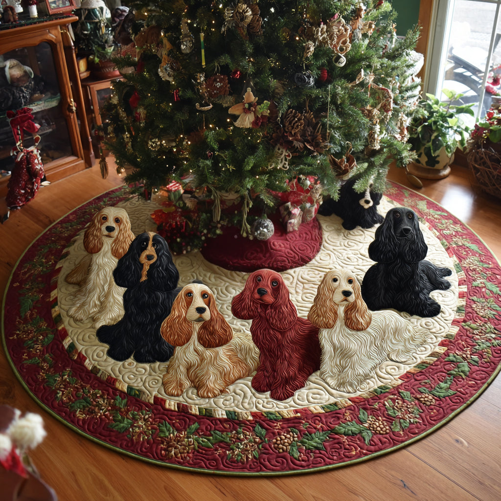 Golden Spaniel Joy Christmas Quilted Tree Skirt Xmas Indoor Decorations Gifts For Cocker Spaniel Owners