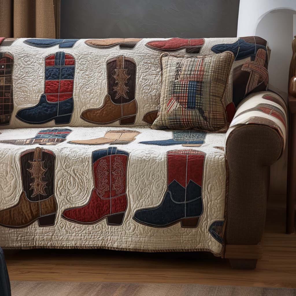 Golden Spur Quilted Sofa Cover Living Room Decorations Cowboy Christmas Gifts
