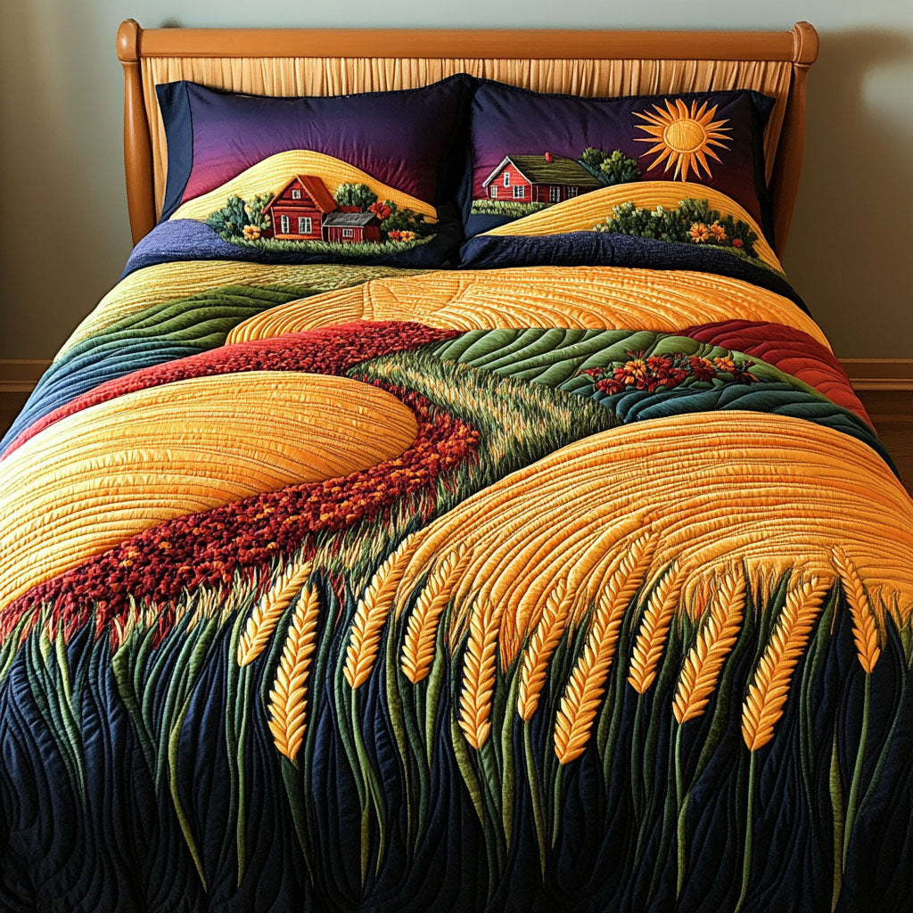 Golden Stalks Quilted Bedding Set Bed Decorations Family Christmas Gifts