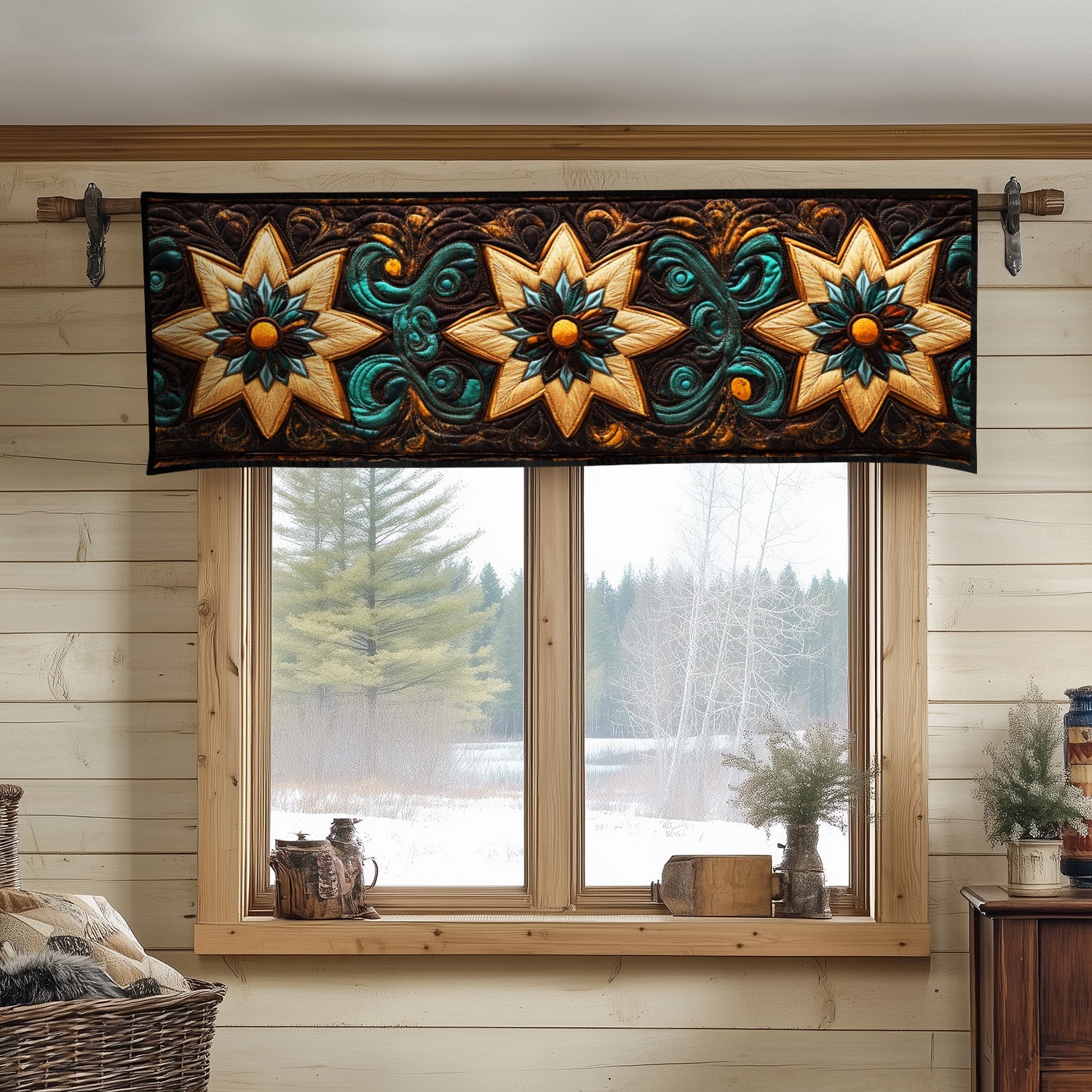 Golden Star Bloom Quilted Valance House Decor Items Christmas Gifts For Her