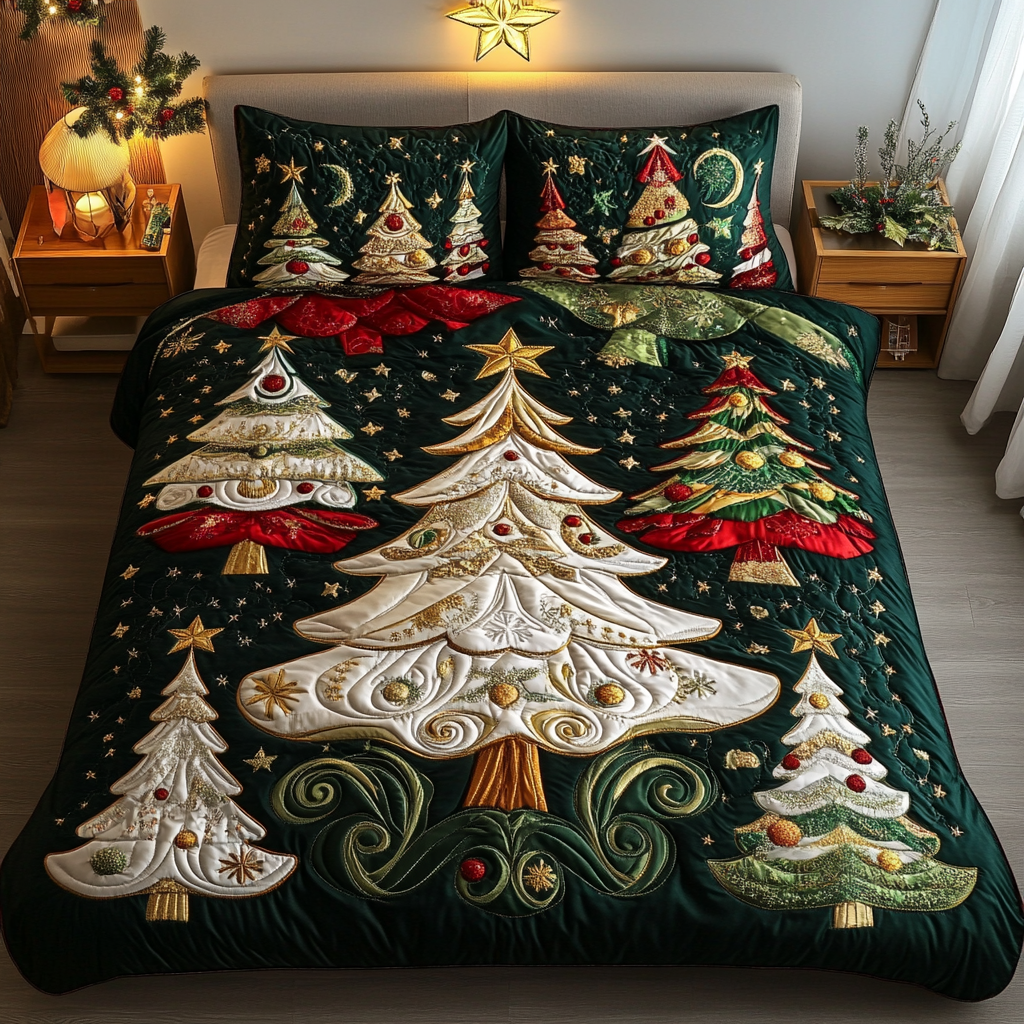 Golden Star Quilted Bedding Set Holiday Duvet Sets Christmas Presents For Men