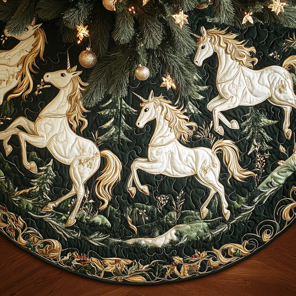 Golden Starlight Christmas Quilted Tree Skirt Unique Holiday Gift Merch for Family Homes