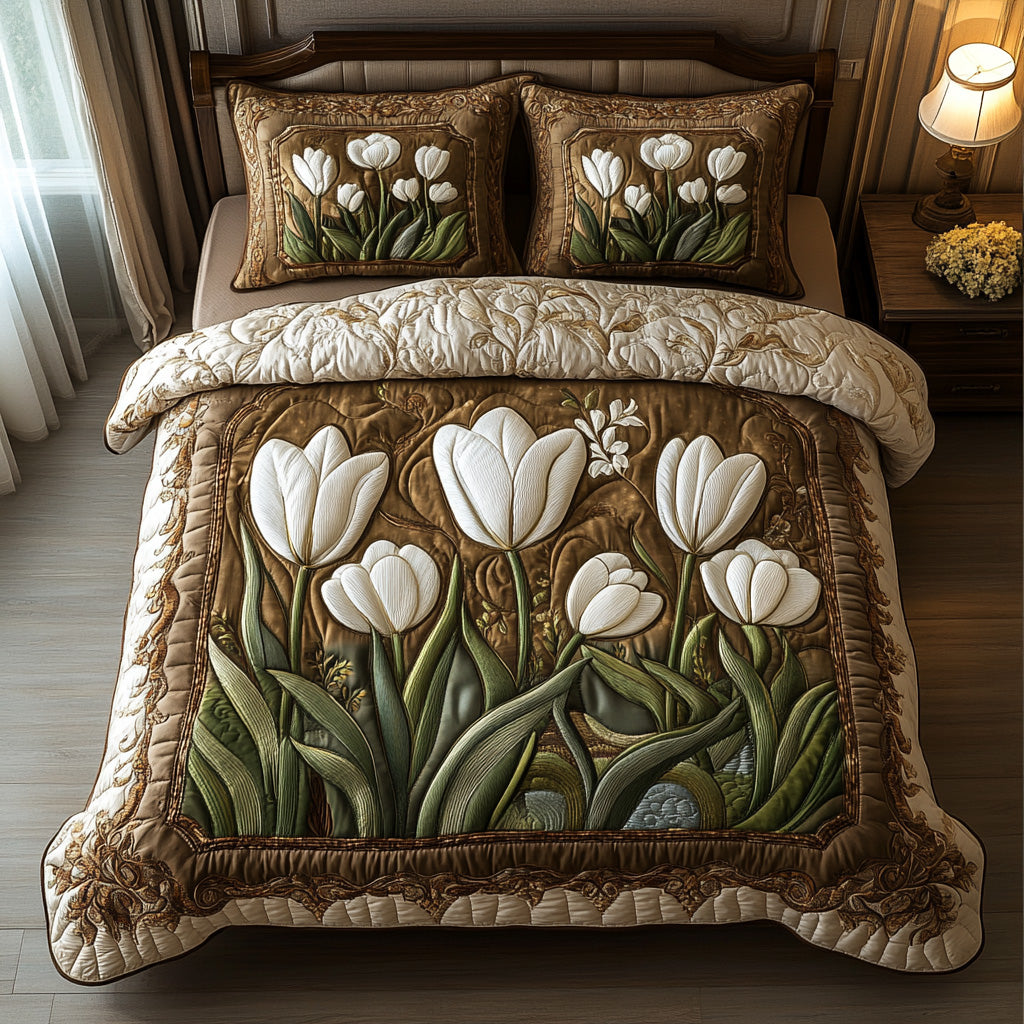 Golden Stem Quilted Bedding Set Duvet Cover Bed Sheet Set Tulip Gifts For Girfriend
