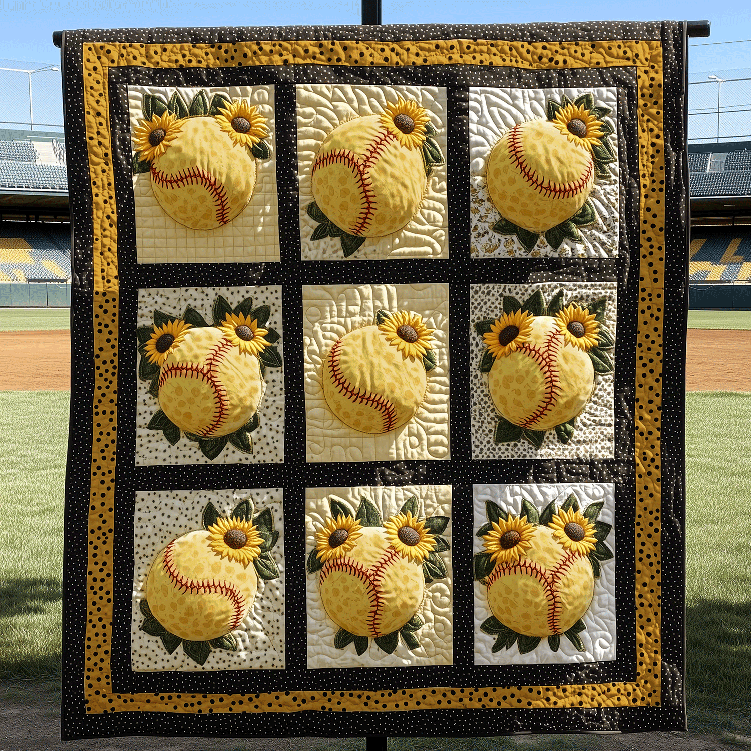 Golden Stitch Softball Quilted Blanket Cute Blankets For Girlfriend