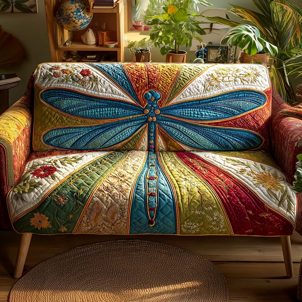 Golden Stripe Serenity Quilted Sofa Cover Holiday Couch Covers Dragonfly Themed Gift Items