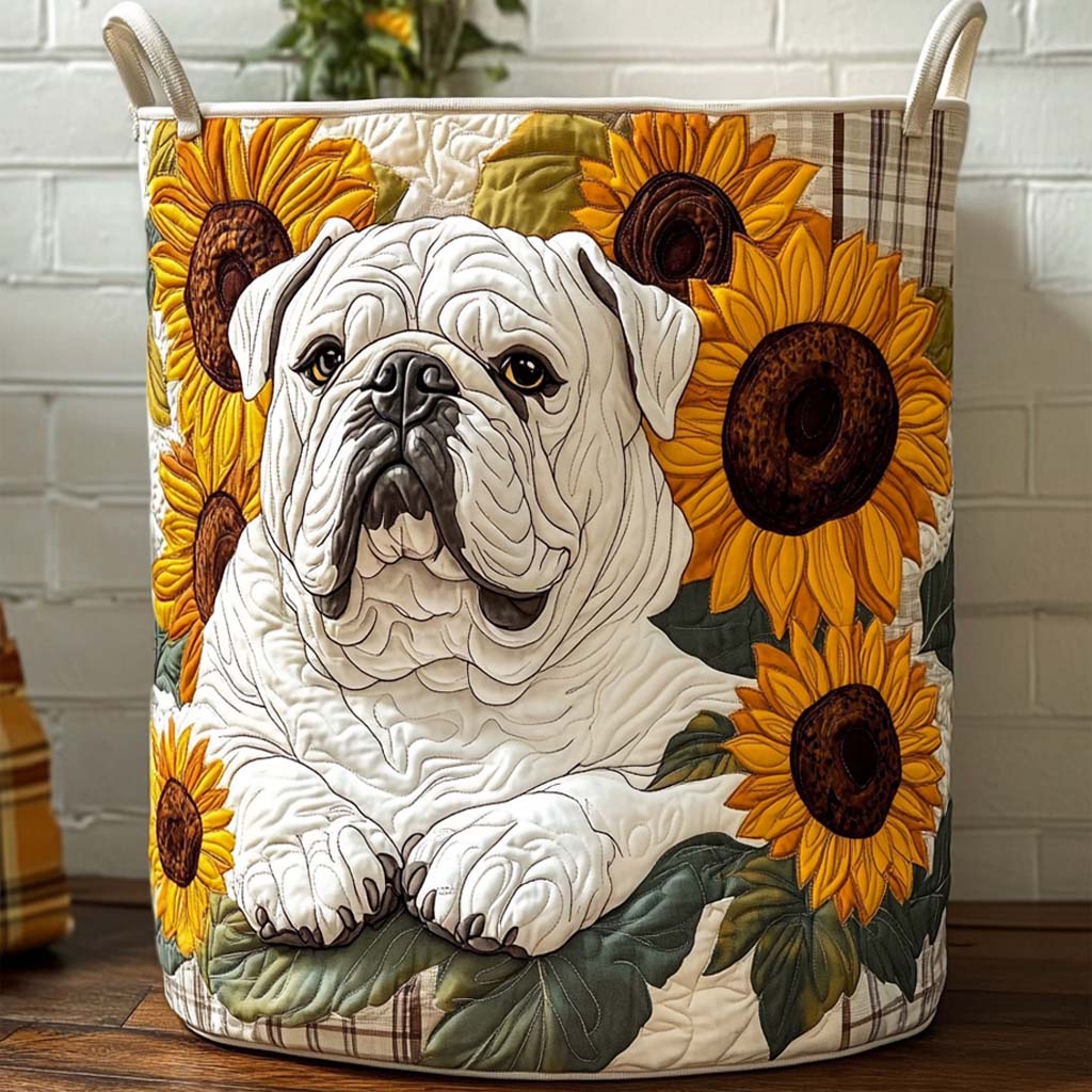 Golden Sun Bulldog Quilted Laundry Basket Practical Quilted Laundry Hamper Gift for Daily Use