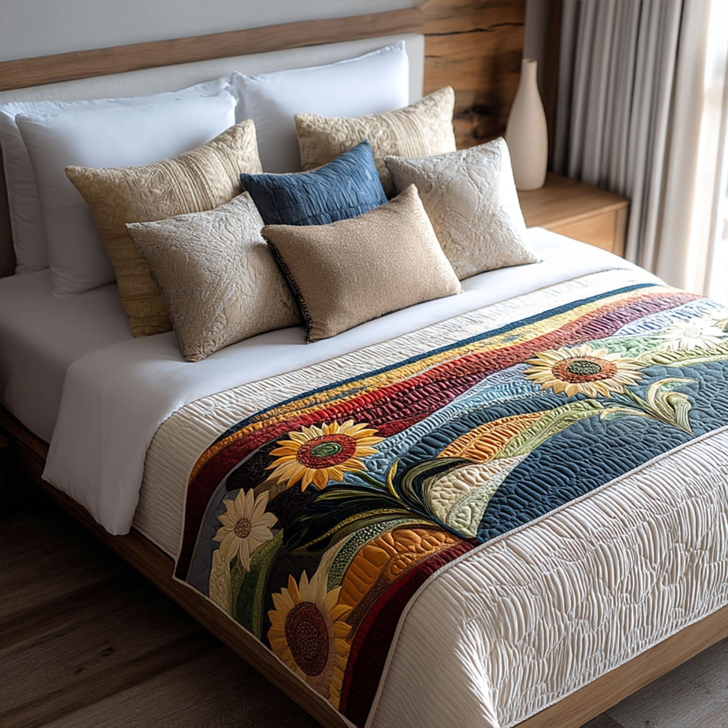 Golden Sun Horizon Quilted Bed Runner Bed Decor Sunflower Gifts For Friends