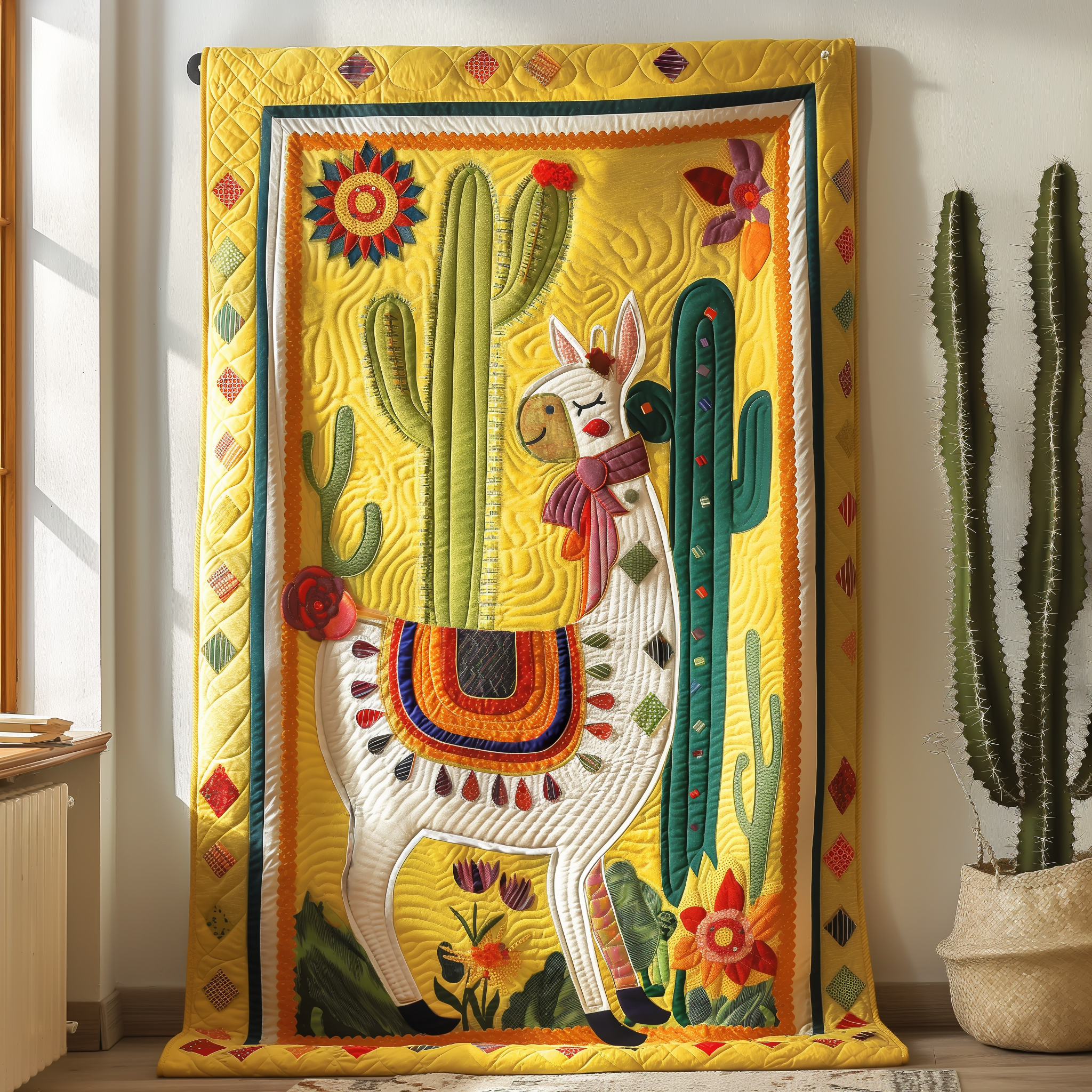 Golden Sun Llama Quilted Blanket Cute Christmas Blankets