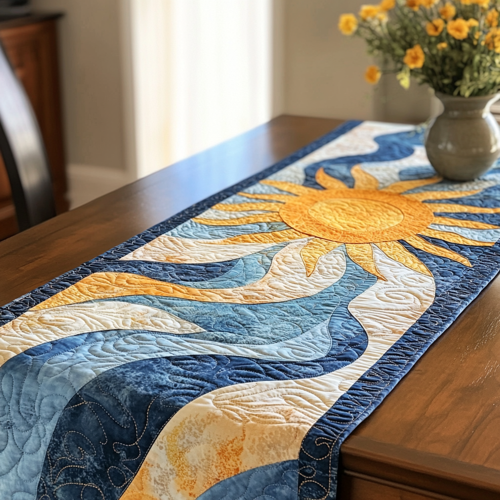 Golden Sunburst Quilted Table Runner Dining Room Decor Ideas Gifts For Family