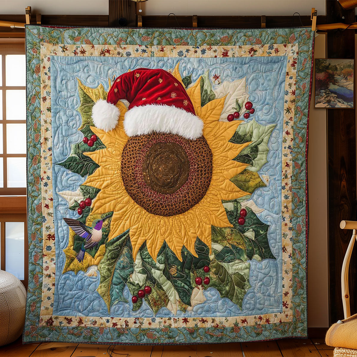 Golden Sunflower Bliss Quilt Premium Quilt Blanket Gift for Family Gatherings