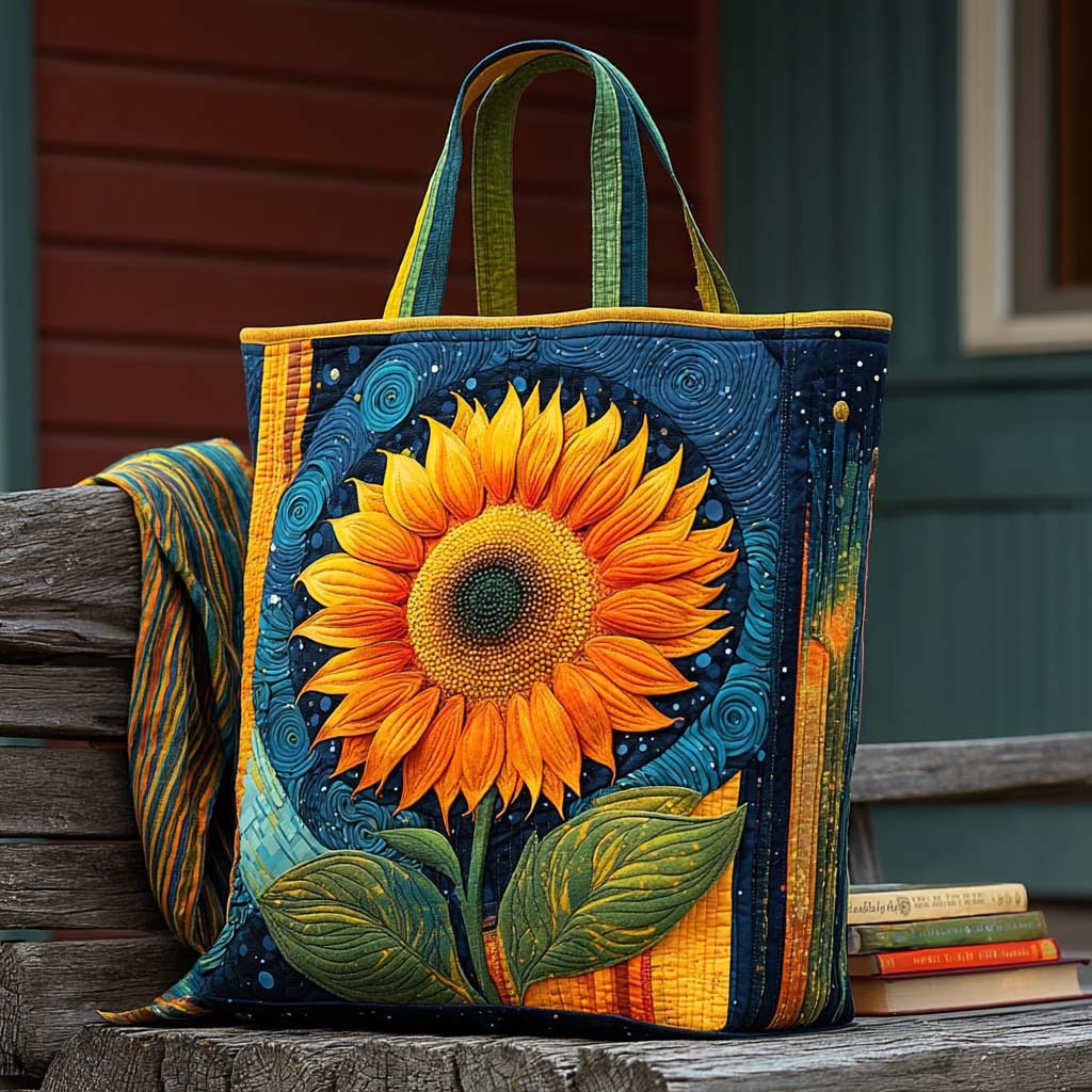 Golden Sunflower Quilted Tote Bag Gifts For Old Hippies