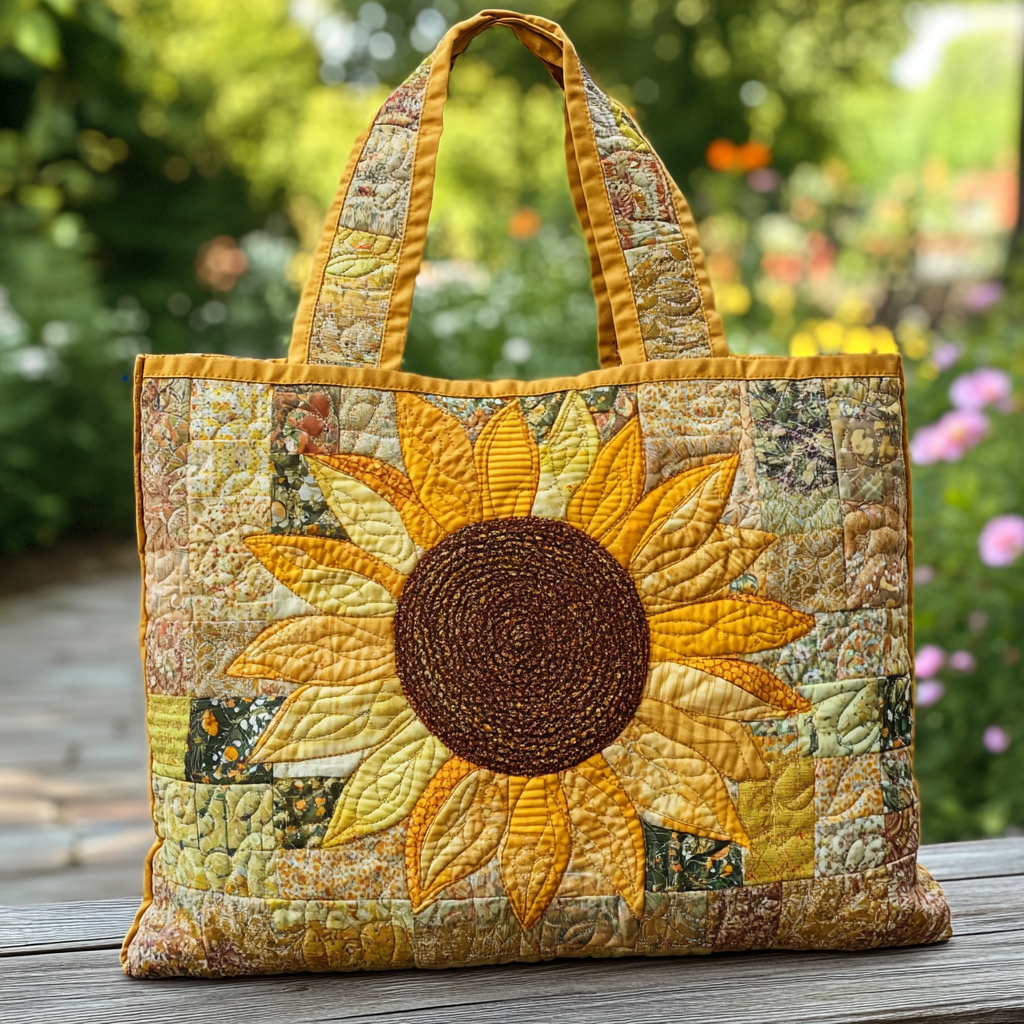 Golden Sunflower Quilted Tote Bag Sunflower Gift Items