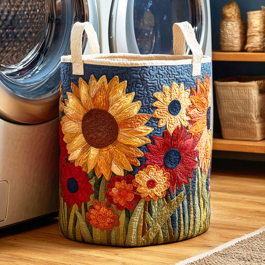 Golden Sunflower Ray Quilted Laundry Basket Birthday Merch Gift