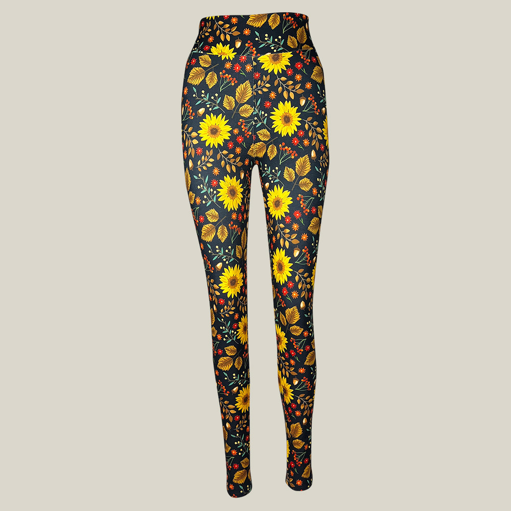 Golden Sunflowers Legging Flower Design Sport Style Best Gifts For Yogis