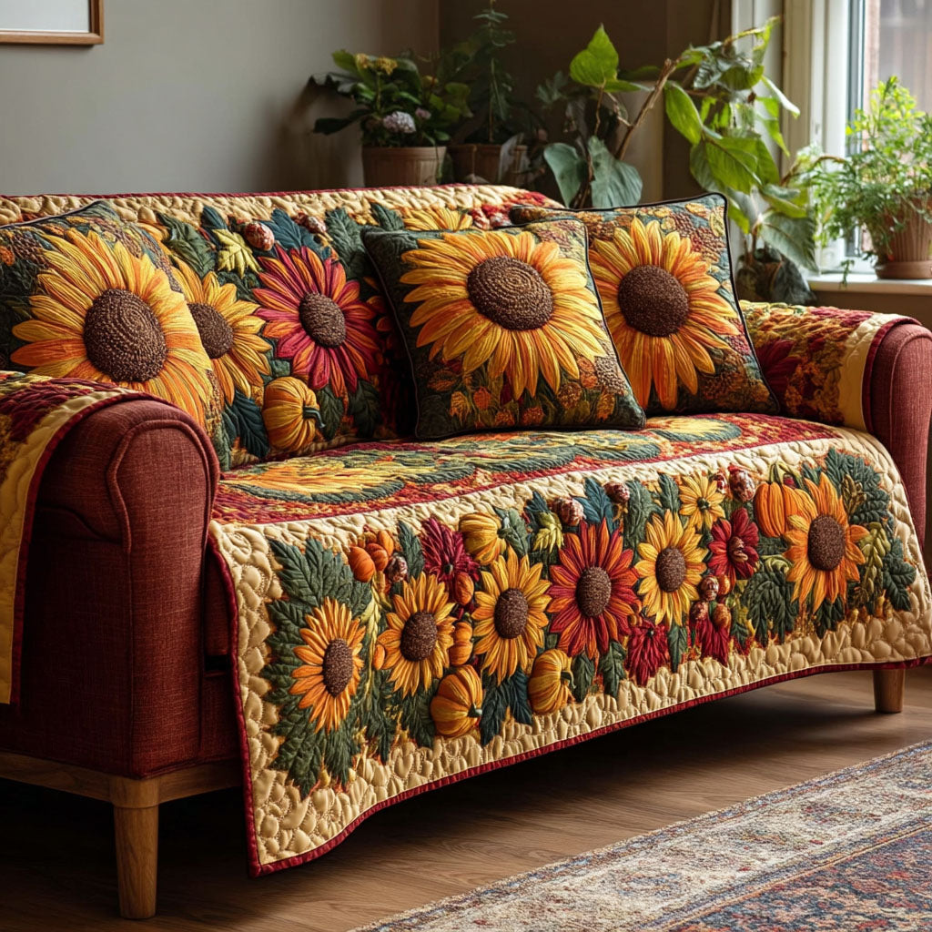 Golden Sunflowers Quilted Sofa Cover Living Room Decor Sunflower Presents