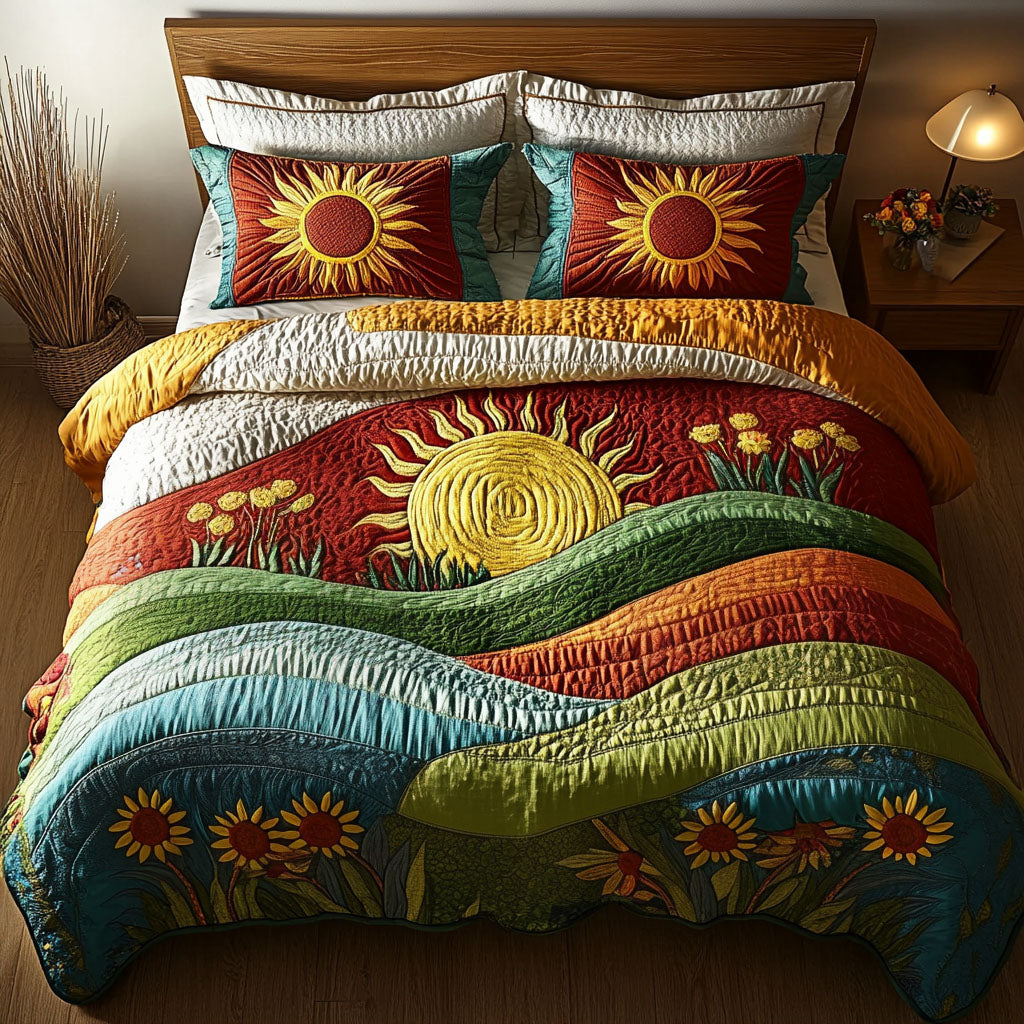 Golden Sunrise Hills Quilted Bedding Set Meaningful Home Gift for Special Occasions