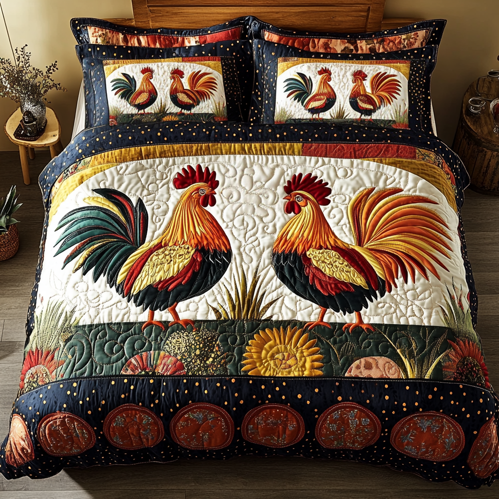 Golden Sunrise Quilted Bedding Set Best Comforter Sets Gifts For Chicken Lovers