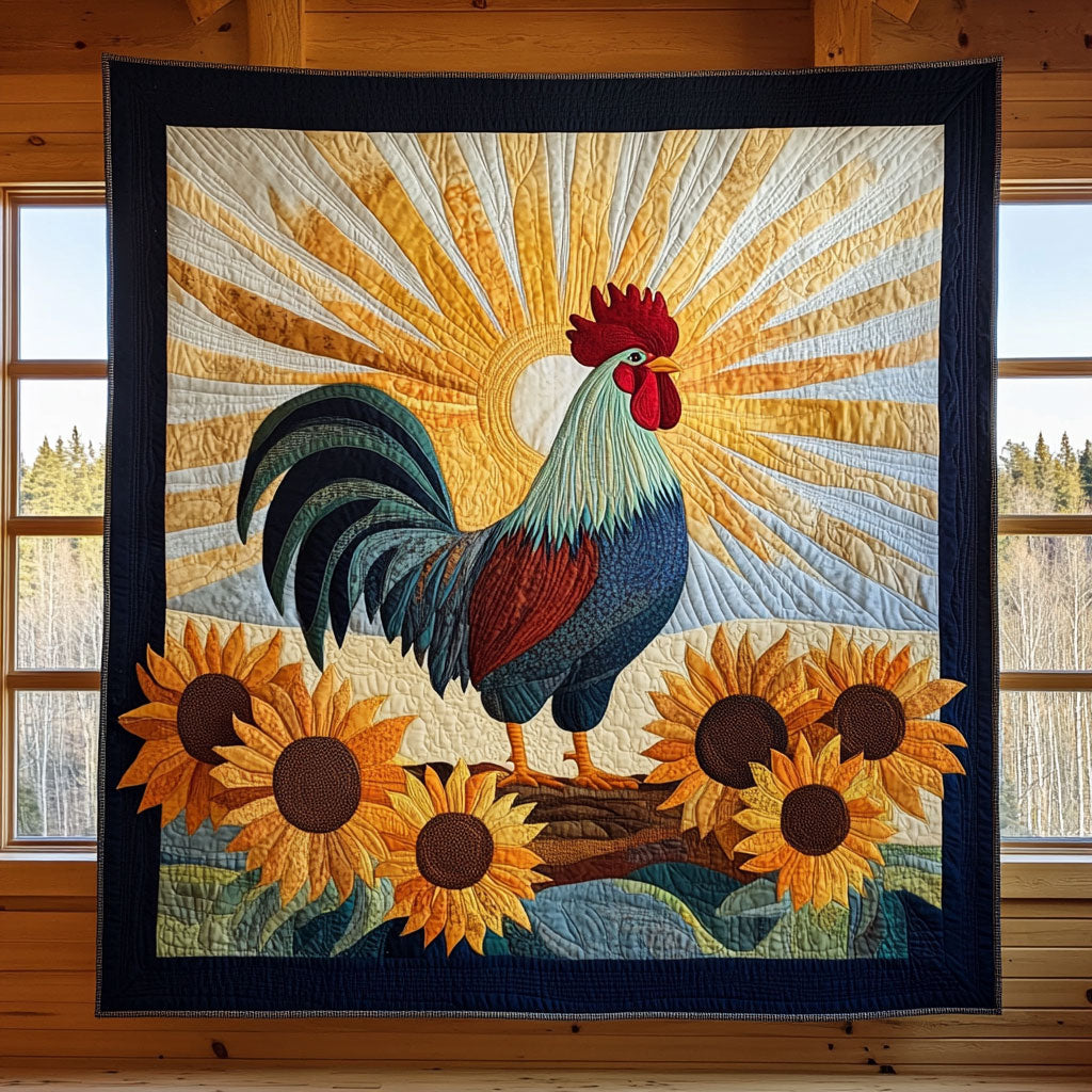 Golden Sunrise Rooster Quilt Blanket Queen Size Blanket Christmas Presents For Mum