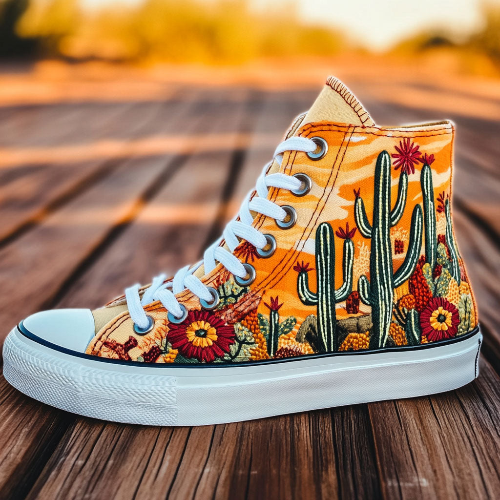Golden Sunset Bloom Canvas High Tops Fall Merch Choice