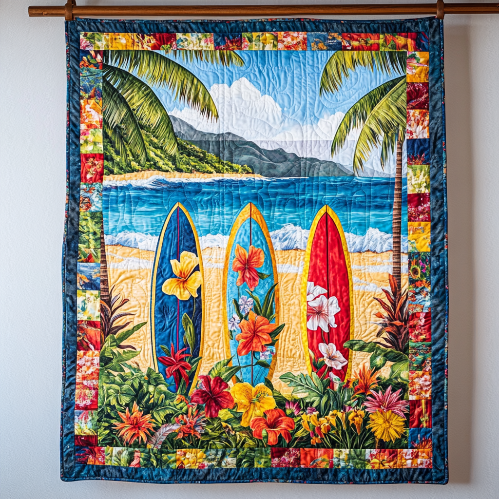 Golden Sunset Board Quilted Blanket Cute Throw Blanket Best Gift For Beach Lover