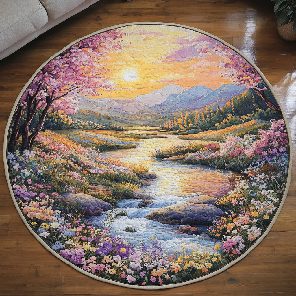 Golden Sunset River Quilted Round Mat Entryway Rug Ideas Tree Of Life Themed Gifts