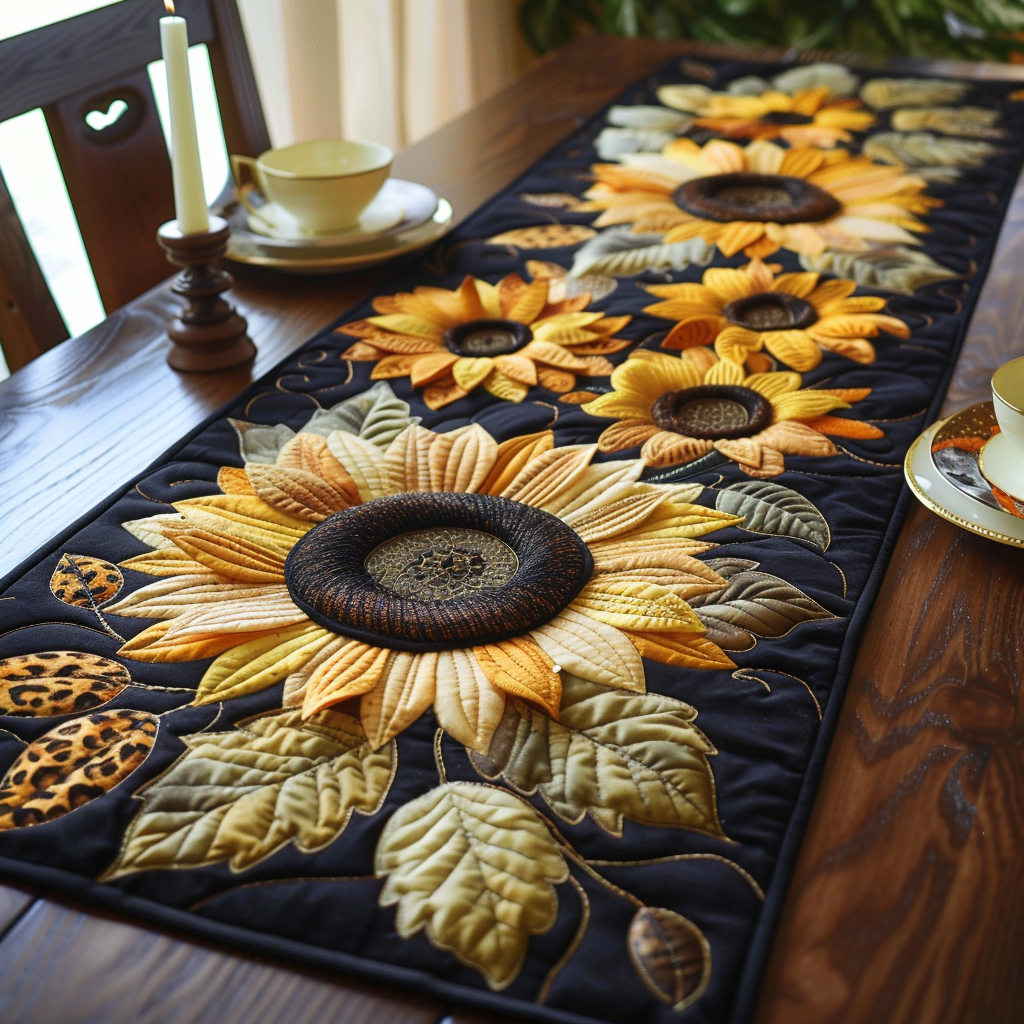 Golden Sunshine Quilted Table Runner Flower Table Cover Dining Room Table Decor Ideas