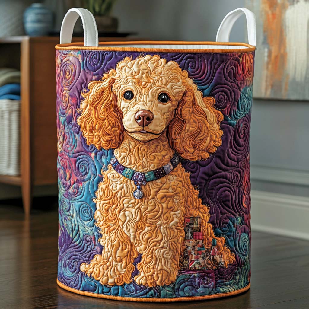 Golden Swirl Pup Quilted Laundry Basket Cozy Quilted Laundry Basket Gift for New Homeowners