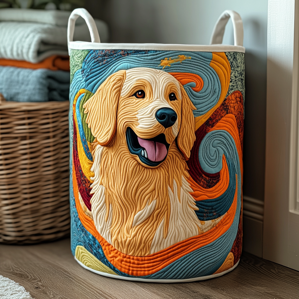 Golden Swirl Spirit Quilted Laundry Basket Compact Quilted Laundry Hamper for Small Spaces