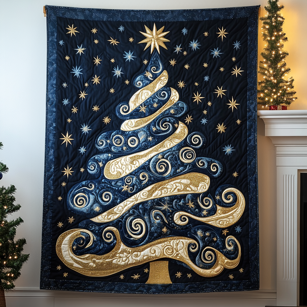 Golden Swirl Tree Quilted Blanket Christmas Gifts For Husband