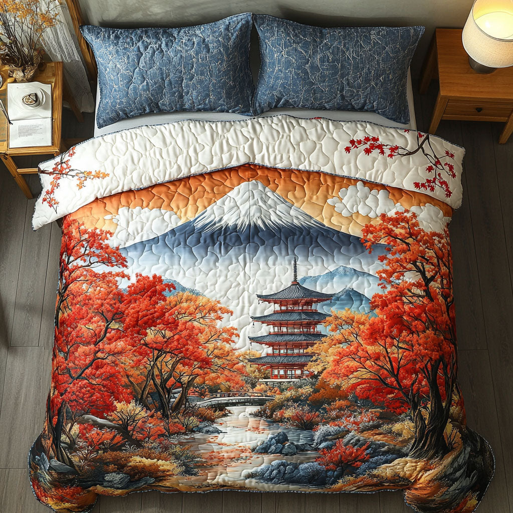 Golden Temple Trail Quilted Bedding Set Japanese Themed Room Decor Christmas Gifts For Husband
