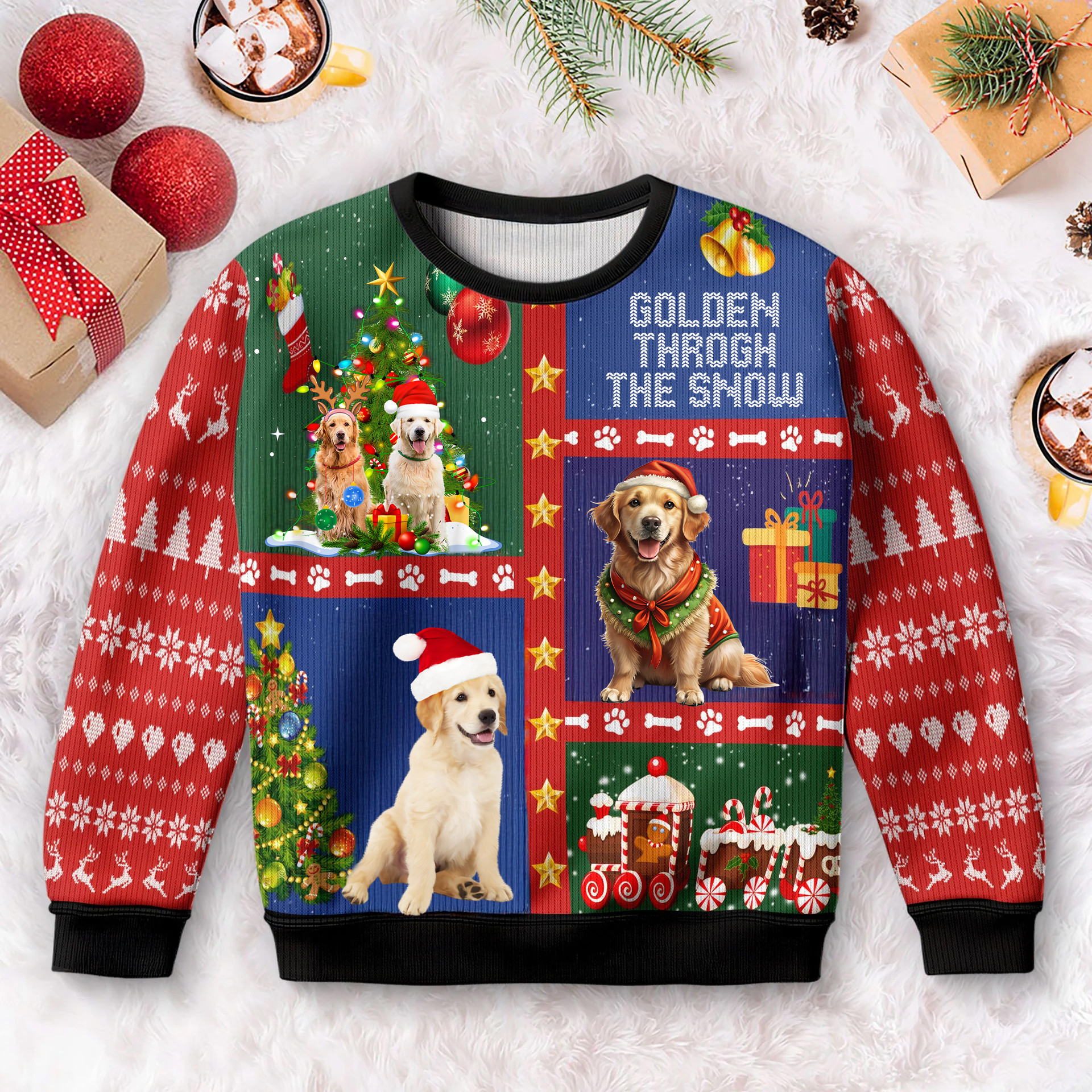 Golden Through The Snow Ugly Christmas Sweater Cute Xmas Clothes Gifts For Dog Owners