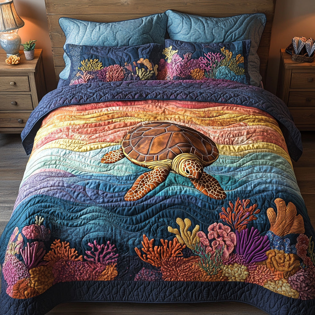 Golden Tide Quilted Bedding Set Full Size Bed Set Nature Inspired Gift For Wife