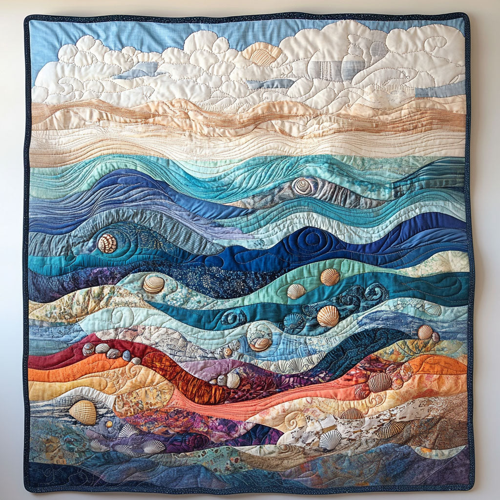 Golden Tide Quilted Blanket Bedroom Decor Unique Gifts For Ocean Lovers