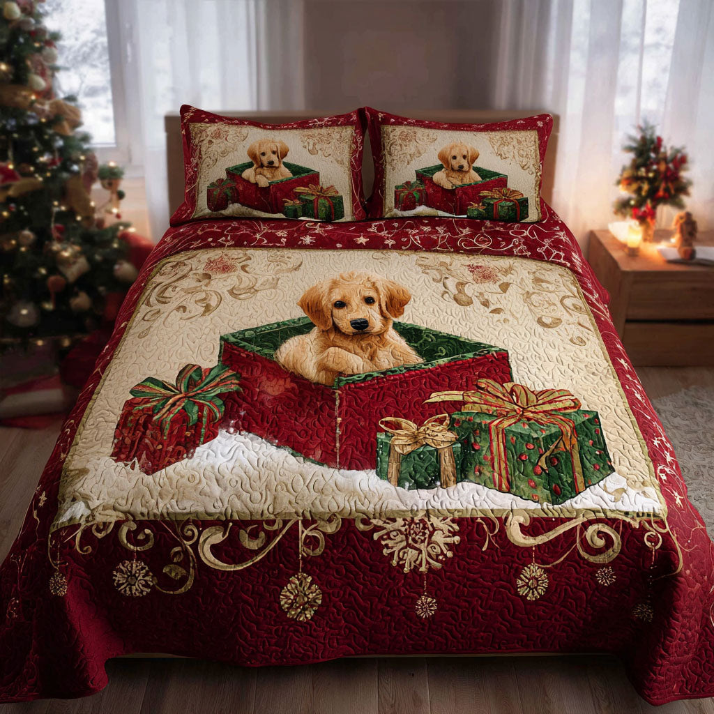 Golden Tidings Quilted Bedding Set Cozy Bedding Merch Gift That Brings Sweet Dreams