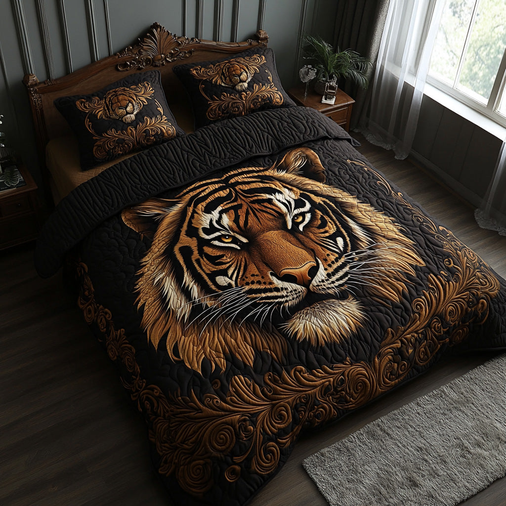 Golden Tiger Quilted Bedding Set Best Comforter Sets Tiger Christmas Gifts