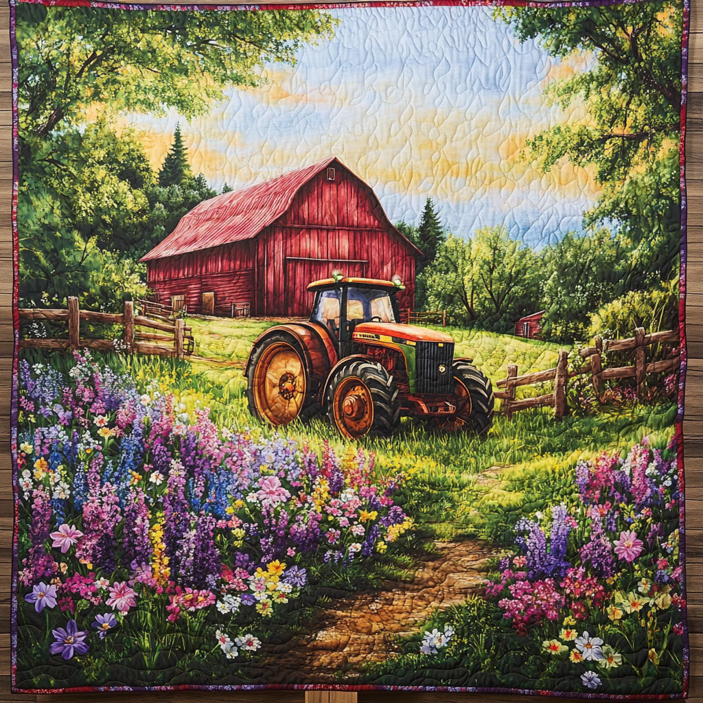 Golden Tractor Quilted Blanket Christmas Throw Blanket Tractor Gifts For Him