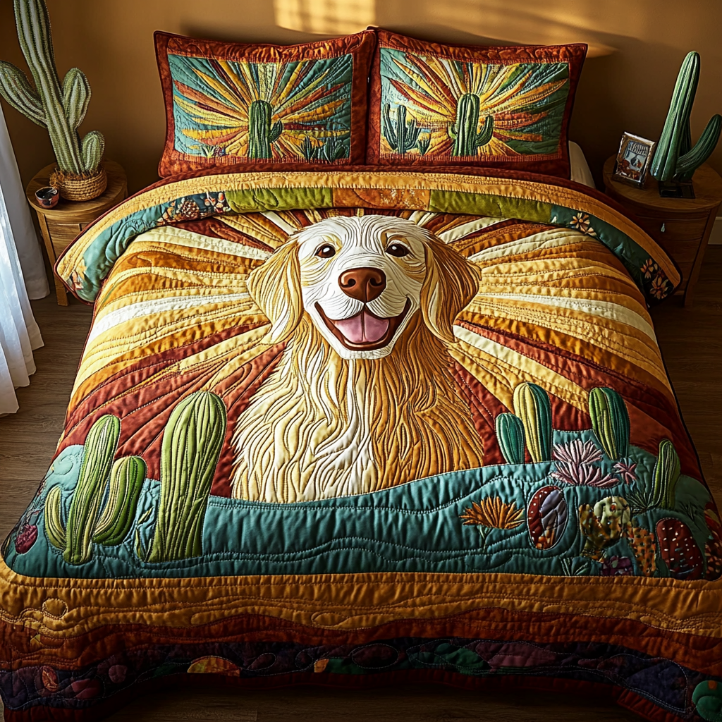 Golden Trails Quilted Bedding Set Thoughtful Bedding Gift for Cozy Winter Nights