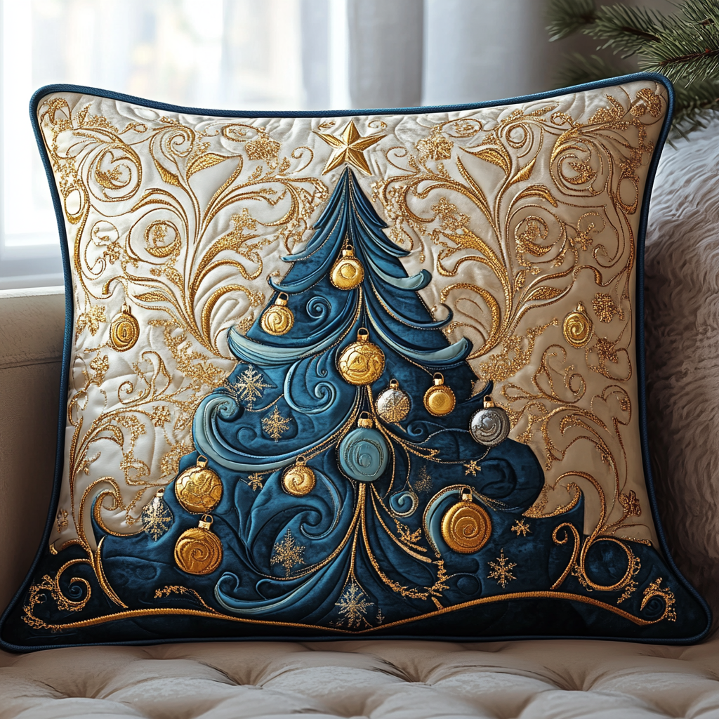 Golden Tree Magic Quilted Pillow Case Snowflake Christmas Pillow Cover