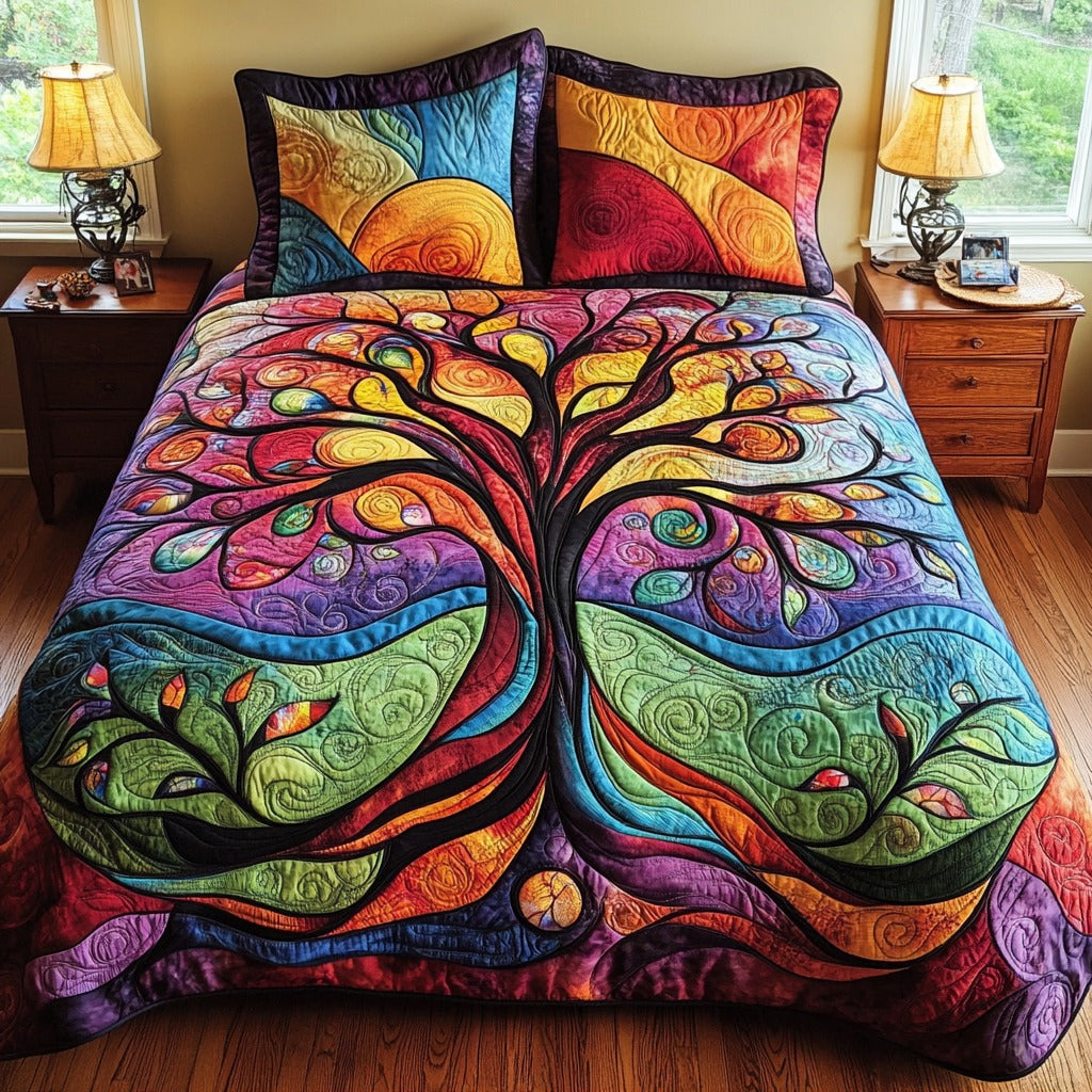 Golden Tree Of Life Quilted Bedding Set Twin Bed Sheets Spiritual Gift For Mom