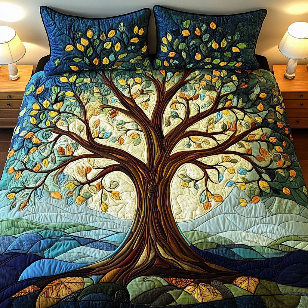 Golden Tree Quilted Bedding Set Bedroom Decor Tree Of Life Gift Items