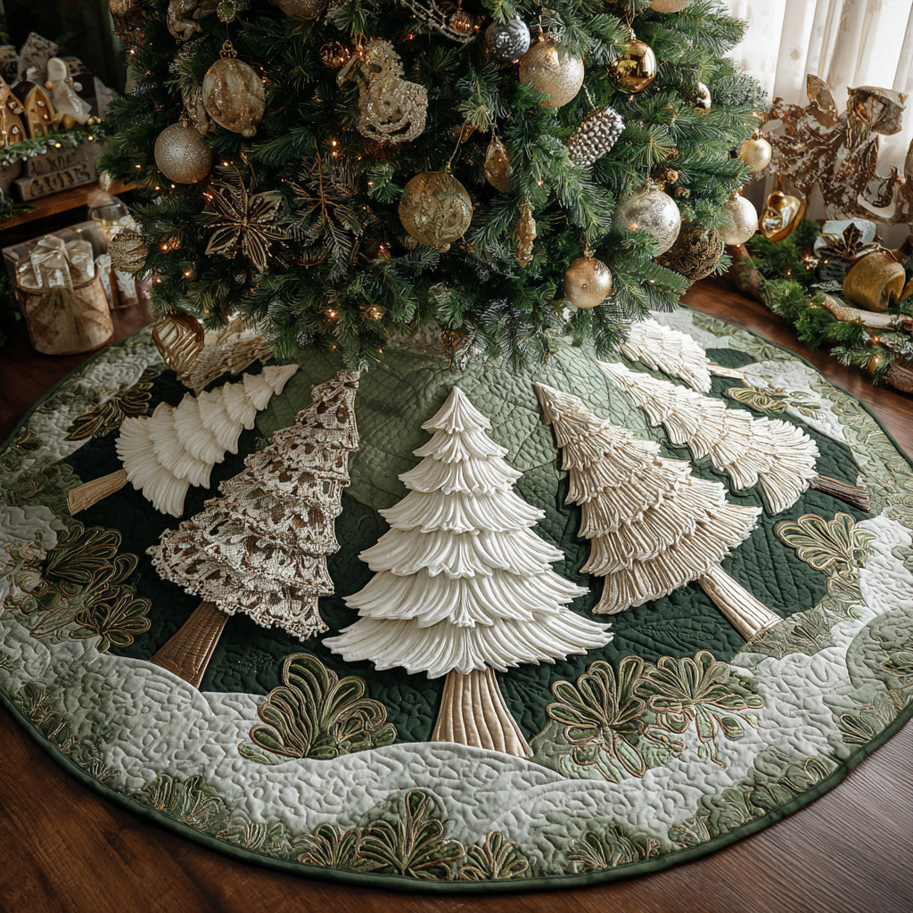 Golden Trees Quilted Christmas Tree Skirt Cozy Holiday Tree Skirt to Brighten Your Home