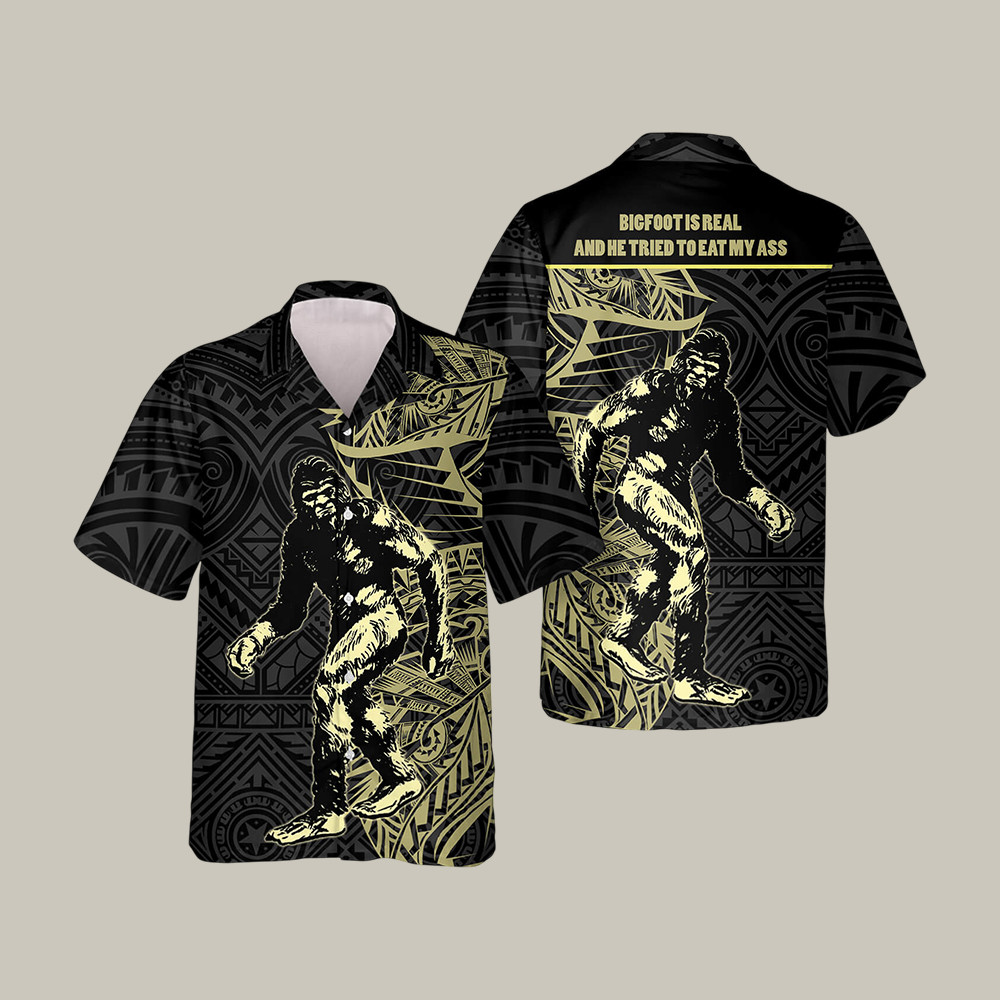 Golden Tribal Big Foot Is Real Bigfoot Hawaiian Shirt Retro Vintage Graphic Shirt Best Gift For Father's Day