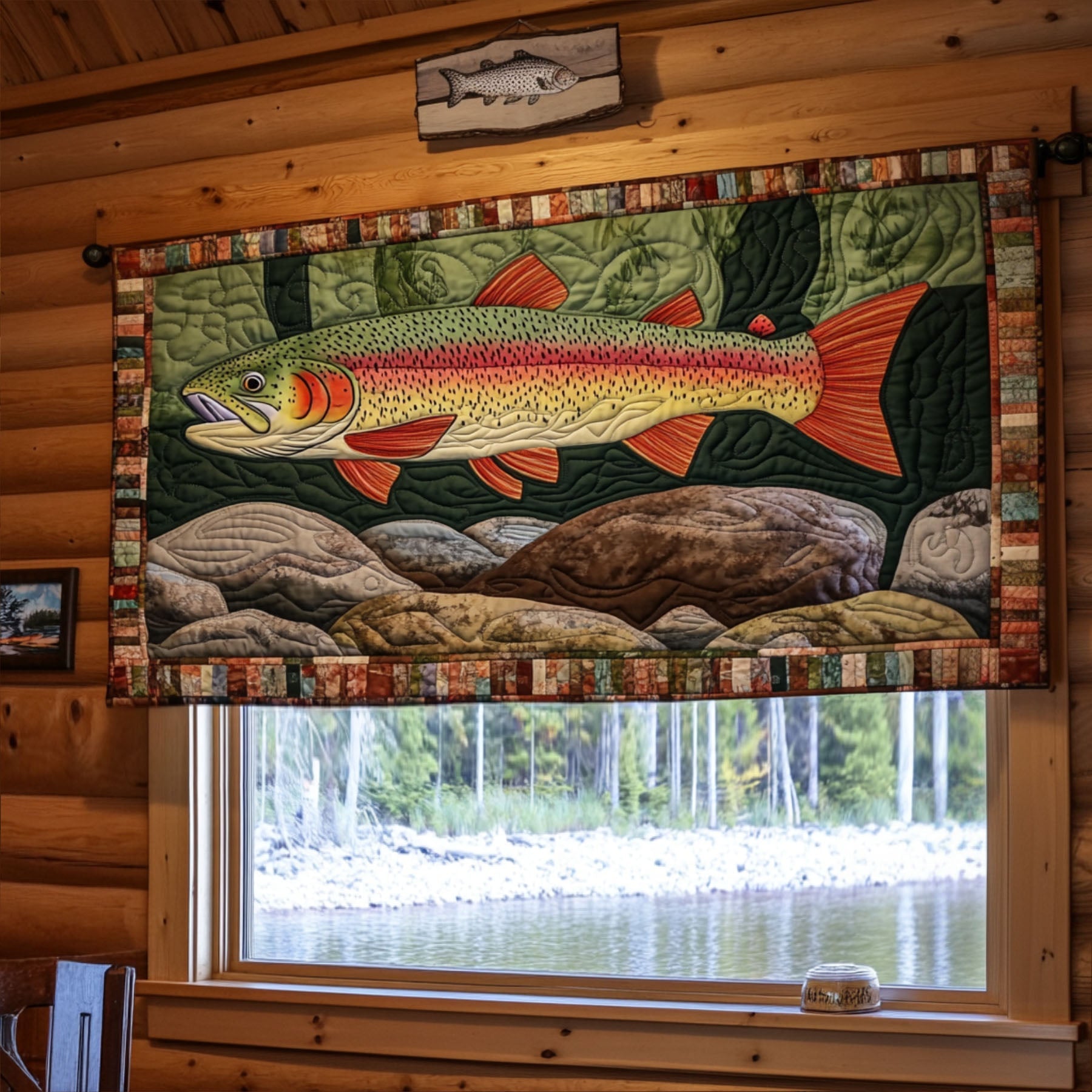 Golden Trout Retreat Quilted Valance Front Door Idea Fishing Father's Day Gifts