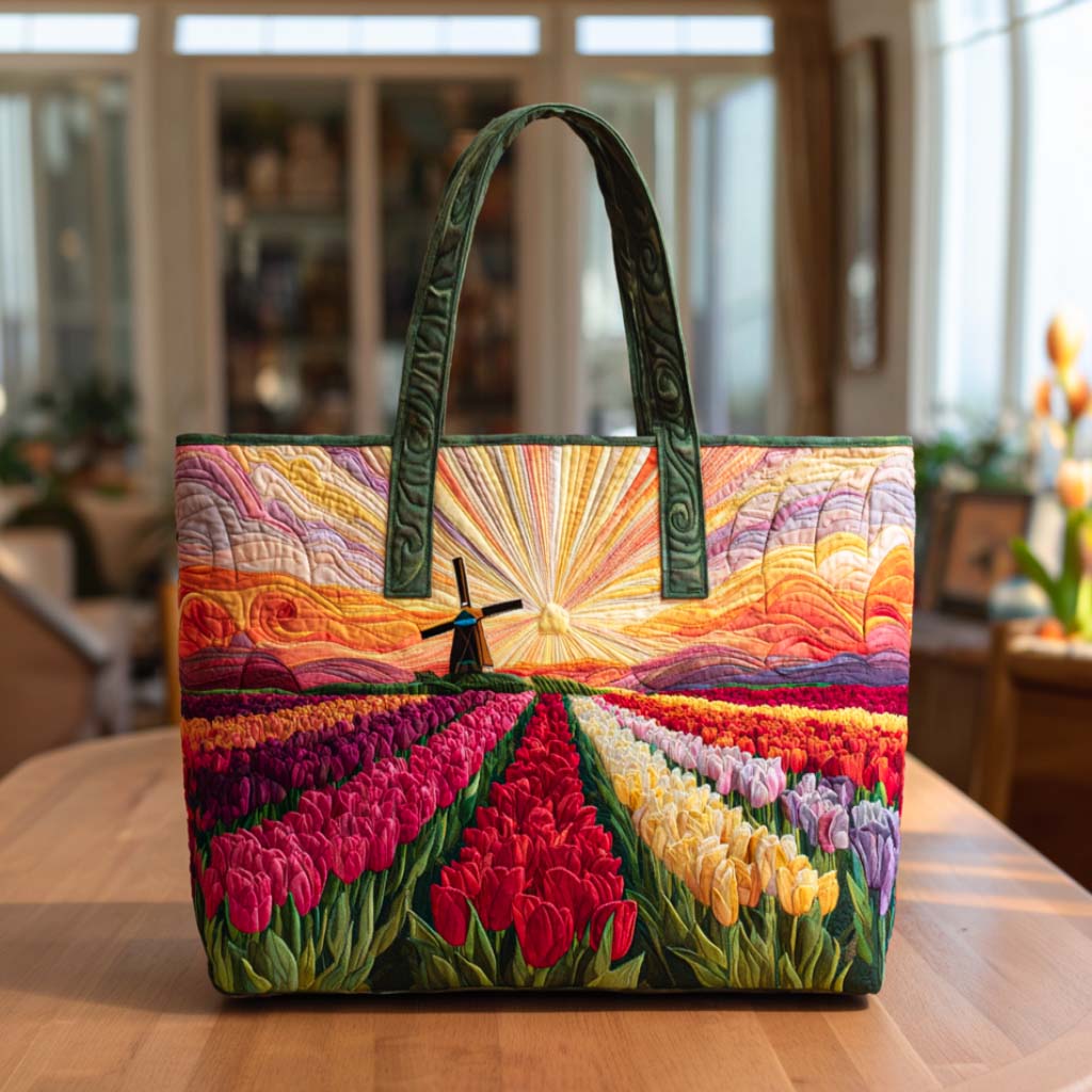 Golden Tulip Glow Quilted Tote Bag Best Tulip Gifts