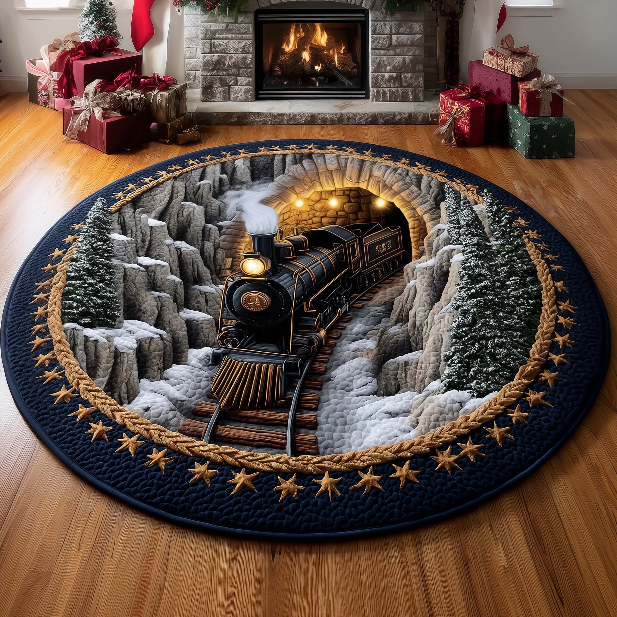 Golden Tunnel Railway Quilted Round Mat Soft Cotton Quilted Round Mat for Daily Comfort