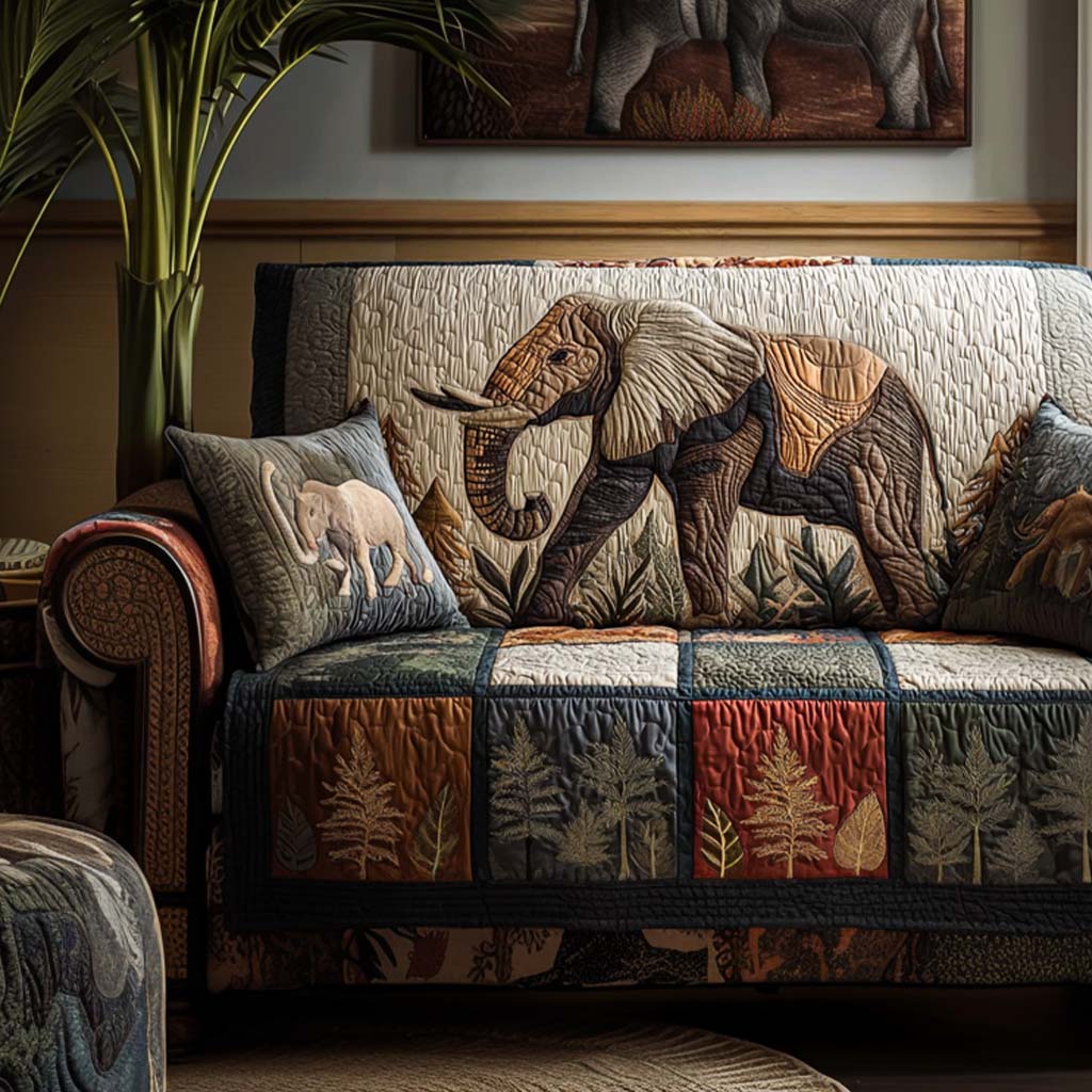 Golden Tusks Quilted Sofa Cover Seat Covers For Couches Elephant Presents For Christmas